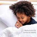 Dreamland Baby Premium Toddler Pillow and White Pillowcase, 13 x 18. Machine Washable, Ergonomic Kids Pillow + Ultra Soft Viscose Pillowcase. Mom-Owned US Business, Premium Materials by TinyTreasures Baby Boutique