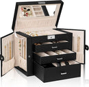 AKOZLIN 4-Tier Jewelry Box Lockable Leather Jewelry Storage Case Organizer with 3 Drawers for Women Girls Ring Necklace Earring Bracelet Watches Holder with Mirror by TinyTreasures Baby Boutique