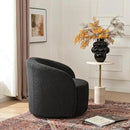 KINWELL 34" W Mid Century Modern Swivel Barrel Chair, Round Upholstered Boucle Swivel Accent Chairs, No Assembly Sofa Chair for Living Room Bedroom Reading Apartment Lounge Nursery(Black) by CozyNest Decor
