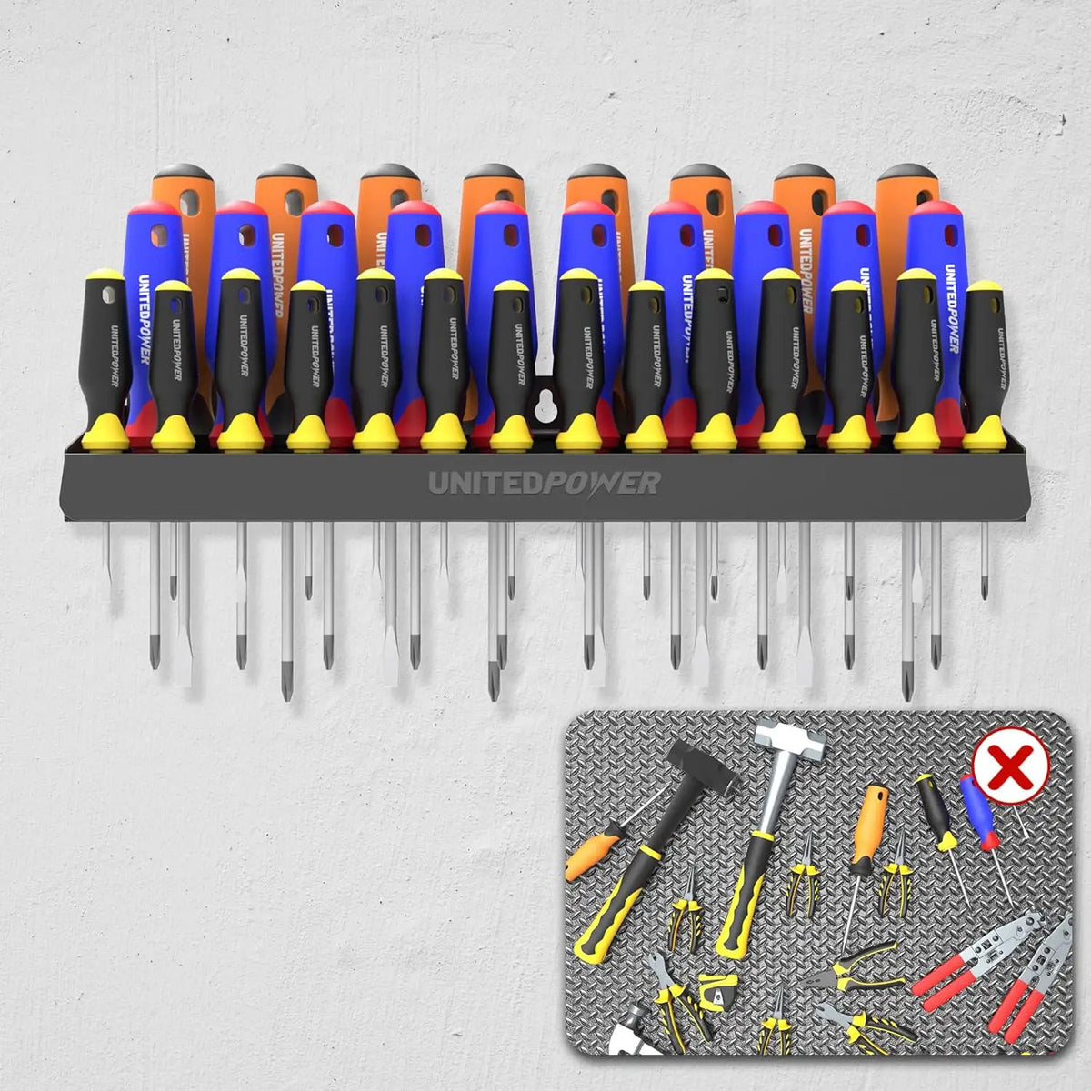 UNITEDPOWER Screwdriver Holder, Wall Mount Storage Rack Organizer for Workshop, Shed, Garage, Home, Stores up to 32 Screwdrivers or Small Tools, photo 5 of 6