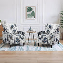 Wingback Accent Chair with Removable Pillow, High Back Floral Armchair with Solid Wood Legs & Nailhead Trim, Comfy Upholstered Reading Single Sofa Chair for Bedroom (2, Ink Blue Pattern) by CozyNest Decor