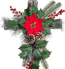 2 Pack Outdoor Solar Lights Christmas Decorations, Cross Stake Lights with Faux Poinsettia Pine Cones Red Berries and Foliage for Garden Patio Grave by GreenHaven Gardens