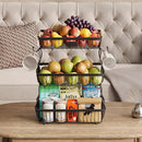 3 Tier Fruit Basket for Kitchen Counter with 2 Banana Hangers, Countertop Metal Fruit Bowl with Wooden Handle, Large Storage Stand for Vegetables, Snacks, Breads, Produce Storage – Black by CozyNest Decor