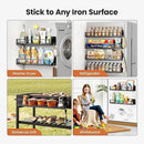 16.9 Inch Wide Large Capacity Magnetic Spice Rack for Refrigerator, 4 Pack Metal Fridge Shelf, Black by CozyNest Decor
