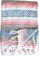 Del Mex Classic Mexican Blanket, Large Authentic Woven Falsa Throw (70"x50"), Artisan Southwest Décor for Beach, Yoga, Outdoors (Light Pink/Blue) by CozyNest Decor