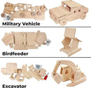 Kraftic Woodworking Building Kit for Kids and Adults, 3 Educational DIY Carpentry Construction Wood Model Kit STEM Toy Projects for Boys and Girls - Wooden Military Vehicle, Excavator and Bird-Feeder by GreenHaven Gardens