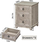 Farmhouse Night Stand Set of 2, 18" End Table with 3 Drawer Metal Handle, Dresser for Bedroom, Sofa Bed Side Table Chest of Drawers,Wood Nightstand Cabinet for Organizer, Living Room-Oak by CozyNest Decor