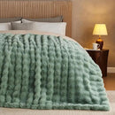 Lotus Karen Faux Fur Throw Blanket Sage Green - Big Bubble Rabbit Fluff Blanket for Couch Bed Sofa,Softest Fluffy Fuzzy Cozy Blanket,Plush Thick Furry Shaggy Warm Blankets for Women,90x90 Inches by CozyNest Decor