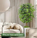 Artificial Ficus Tree 5FT Faux Floor Tree with Planter UV Resistant Potted Fake Silk Plant, Real Wood Trunk-Indoor Outdoor Lifelike Fake Ficus Tree for Home, Living Room Bedroom Topiary Tree by CozyNest Decor