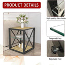 Farmhouse End Table, Modern Side Table with 3-Tier Storage Shelf, Square Rustic Nightstand, Accent Tea Table, for Bedroom Office Living Room, Brown, Natural Wood, Glass, Metal by CozyNest Decor