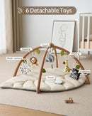 Blissful Diary Baby Play Gym & Activity Mat, Leaf Shaped Baby Tummy Time Play Mat with 6 Detachable Toys, Promotes Motor Skills & Sensory Development, Newborn Baby Essentials Gift, Oatmeal Beige by TinyTreasures Baby Boutique
