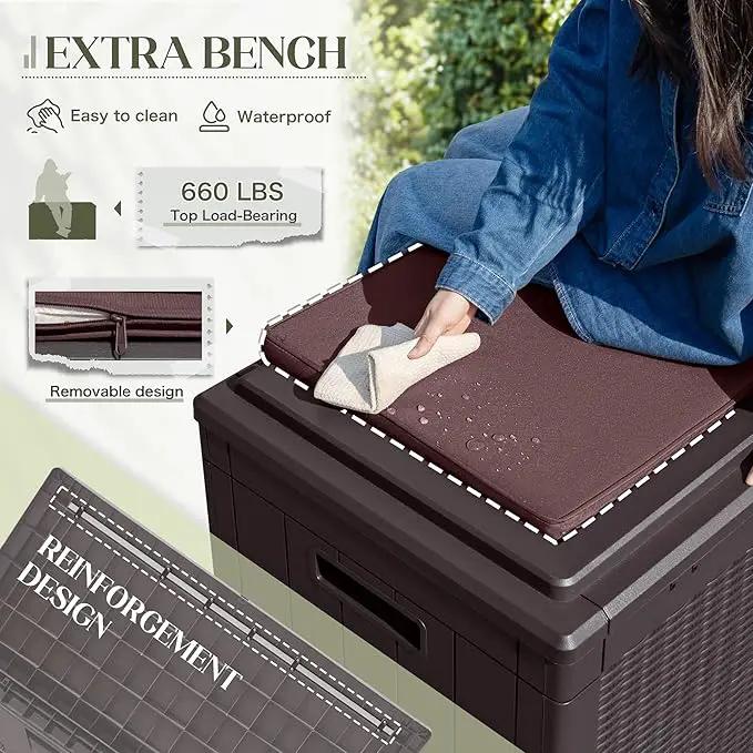 Greesum 100 Gallon Resin Deck Box Large Outdoor Storage with Cushions for Patio Furniture, Garden Tools, Pool Supplies, Weatherproof and UV Resistant, Lockable, Dark Brown, photo 7 of 7