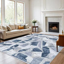Modern Abstract Blue 8X10 Area Rug for Living Room Bedroom Washable, with Non-Slip Rubber Backing Print Faux Wool Thin, Throw Large Carpet for Kids Playroom Dining Room Pet & Child Friendly by CozyNest Decor