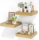 Square Floating Shelves for Wall, 12" W x 12" D x 1.2" H, Small Wooden Wall Mounted Display Shelves with Invisible Brackets for Living Room, Bedroom, Bathroom, Kitchen Decor, Set of 3, Oak by CozyNest Decor