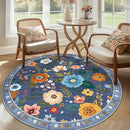 Floral 4ft Area Rug Machine Washable Soft Print Boho Carpet Non Slip Doormat Low Pile Flower Area Rugs for Living Room Bedroom Nursery Kitchen Dining Room Indoor-Blue/Grey by TinyTreasures Baby Boutique