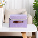 ANMINY 4PCS Storage Bins with Lid PU Leather Handles Storage Boxes PP Plastic Board Decorative Foldable Lidded Cotton Linen Fabric Home Cubes Baskets Closet Organizer Containers - Purple, Small Size by TinyTreasures Baby Boutique