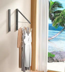 Dr.DJ Clothes Drying Rack with Rod, Wall-Mounted Retractable & Foldable Clothes Hanger for Laundry Room Organization and Storage, Metal Clothes Hanger Rack for Dorm, Closet, Balcony 2Rack, 1Rod Black by CozyNest Decor