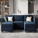Belffin Modular Sectional Sofa with Double Chaise Velvet U Shaped Sofa Reversible Sectional Couch with Storage Blue by CozyNest Decor