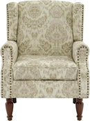 UIXE High Back Floral Accent Chairs Set of 2, Upholstered Armchair in Fabric, Retro Printed Wingback Arm Chair for Living Room, Nailhead Trim Single Sofa Bedroom Reading Seat - White by CozyNest Decor
