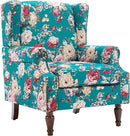 UIXE High Back Floral Accent Chair, Upholstered Armchair in Fabric, Retro Printed Wingback Arm Chair for Living Room, Nailhead Trim Single Sofa Bedroom Reading Seat - Peacock Blue by CozyNest Decor