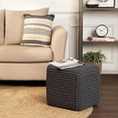 REDEARTH Cube Pouf Foot Stool Ottoman - Hand Knitted Coffee Table - Cotton Cord Boho Pouffe - Home Décor Poof - Stuffed Footrest for Living Room - Bedroom - Patio (16" x 16" x 16") - Dark Gray by CozyNest Decor