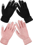 Geyoga 2 Pairs Women's Winter Touch Screen Gloves Soft Warm Fleece Lined Knit Elastic Cuff Winter Texting Gloves by TinyTreasures Baby Boutique