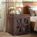 Farmhouse End Table Set of 2, 24" Large Sofa Side Table with Charging Station, Mesh Barn Door, Rustic Wood Nightstand with Adjustable Storage Shelf, Square Nightstand for Living Room by CozyNest Decor