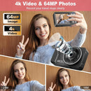 Digital Camera, 4K 64MP, 18X Zoom, Point and Shoot Digital Camera with 64GB TF Card & 2 Batteries, Portable Rechargeable Small Camera for Kids Teens Adult, Black by TinyTreasures Baby Boutique