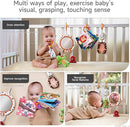 TUMAMA Car Seat Toys 3 6 9 12 Months, Plush Animal Rattle Mirror Soft Crinkle Book Baby Enlightenment Toy Set, Newborn Crib Stroller Play Gym Hanging Toys by TinyTreasures Baby Boutique
