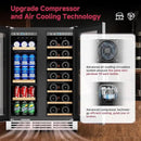 24" Wine and Beverage Refrigerator, Dual Zone Wine Cooler with Glass Door, Hold 88 Cans & 21 Bottles, Built in or Freestanding Under Counter Wine Fridge with Blue LED Light. by CozyNest Decor