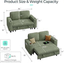 LINSY HOME Loveseat Sofa with Pull Out Couch Chaise: 2-in-1 Convertible 2 Seater Sofa with USB Charging & Cup Holders, Comfy Plush Corduroy Love Seat for Small Spaces Living Room Apartment, Green by CozyNest Decor