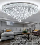 47'' Modern Chandeliers LED Dimmable Crystal Flush Mount Ceiling Chandeliers for Living Room High Ceiling Entrance Foyer Lobby Bedroom Silver by CozyNest Decor