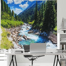 Nature Forest Mountain Tapestry Green Pine Tree Stream Tapestry White Clouds Flowing River Valley Landscape Scenery Tapestries Wall Hanging for Bedroom Dorm Living Room Office Classroom 80 x 60 Inch by CozyNest Decor