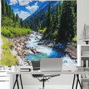 Nature Forest Mountain Tapestry Green Pine Tree Stream Tapestry White Clouds Flowing River Valley Landscape Scenery Tapestries Wall Hanging for Bedroom Dorm Living Room Office Classroom 47 x 35 Inch by CozyNest Decor