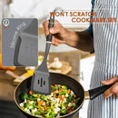 Kitchen Cooking Utensils Set, Non-Stick Spatula Set with Rotating Stand, 6 PCS Silicone Utensils Set for Cooking, 400°F Heat Resistant, Kitchen Gadgets with Nylon Handle & Stable Holder, Dark Grey by CozyNest Decor
