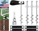 Eurmax USA Ground Anchors Screw in Trampoline Anchors High Wind Tent Stakes Heavy Duty Ground Stakes Trampoline Stakes Anchor Kit Set of 4 Bonus 4 Strong Belt (Silver) by TinyTreasures Baby Boutique