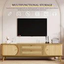 Merax Modern Fluted TV Stand for 75" TVs, Mid-Century Entertainment Center Tambour Door Media Console TV Cabinet with Rattan-Front Drawer for Living Room, Curved Profile Design by CozyNest Decor