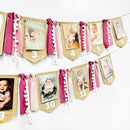 pinkblume 1st Birthday Burlap Photo Banner Garland Handmade Felt from Newborn to 12 Months with Gradient Dusty Pink Ribbon for Baby Girl First Birthday Monthly Milestones Party Decorations Supplies by TinyTreasures Baby Boutique