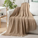 MIULEE Tan Taupe Knitted Throw Blanket for Couch Boho Textured Cozy Woven Blanket with Tassels for Sofa Chair Bed Living Room Farmhouse Home Decor Acrylic Wave Pattern 50"x60" by CozyNest Decor