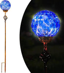 Garden Solar Lights, Decorative LED Honeycomb Glass Ball Garden Stake, Glass and Metal Outdoor Decoration, 4 x 31 Inch (Dark Blue) by CozyNest Decor