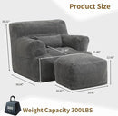 Comfy Gaint Bean Bag Chair with Ottoman, Huge Bean Bag Armchair for Adults and Teens, Dark Grey by CozyNest Decor