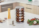 Orii 20 Jar Dark Acacia Wood Spice Rack with Spices Included - Rotating Tower Organizer for Kitchen Spices and Seasonings, (Dark Stained Acacia Wood) by CozyNest Decor
