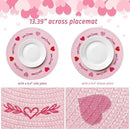 Whaline 4Pcs Round Valentine Placemats Red Pink Heart Embroidered Place Mats Decorative Dinner Table Mats for Home Wedding Anniversary Party Decor by CozyNest Decor