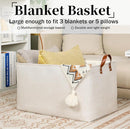 DULLEMELO Beige Storage Baskets for Organizing, Set of 2 Extra Large Canvas Fabric Storage Baskets with Handles, Foldable Storage Bins Baskets for Blankets Living Room by TinyTreasures Baby Boutique