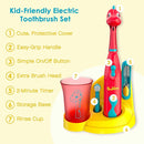 Brusheez Kids’ Electric Toothbrush Set - Safe & Effective for Ages 3+ - Parent Tested & Approved with Gentle Bristles, 2 Brush Heads, Rinse Cup, 2-Minute Timer, & Storage Base (Pepper The Dino) by TinyTreasures Baby Boutique