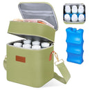 PIIOSER Breastmilk Cooler Bag with Ice Pack Fits 6 Baby Bottles Up to 9 Ounce, Insulated Baby Bottle Tote Bags, Double Layer Waterproof Leak-Proof with Shoulder Strap for Nursing & Working Mom (Green) by TinyTreasures Baby Boutique
