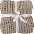 Bigacogo Chunky Knit Throw Blanket for Couch, 80x90 inches, 100% Hand Knitted with Thick Jumbo Chenille Yarn, Cozy Soft Large Rope Knot Cable Crochet Blankets for Sofa Bed Living Room, Taupe by CozyNest Decor