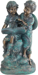 Alpine Corporation 15" Tall Indoor/Outdoor Girl and Boy Reading Together Statue Yard Art Decoration by GreenHaven Gardens