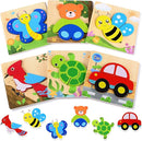 MAGIFIRE Wooden Puzzles for Toddlers 1-3 - 6-Pack Multicolor Animal & Car Puzzles - Toddler Montessori Style Toys by TinyTreasures Baby Boutique