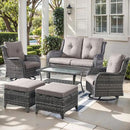 Outdoor Wicker Patio Furniture Set - 6 Piece Rattan Patio Conversation Set with 2 Rocking Swivel Chairs,2 Ottomans,1 Loveseat and 1 Coffee Table for Porch Deck Backyard Garden(Mixed Grey/Grey) by GreenHaven Gardens